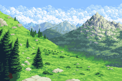 Crisp Mountain Air — 412 × 275 pixel art illustration by skeddles, 33 colors, 2020